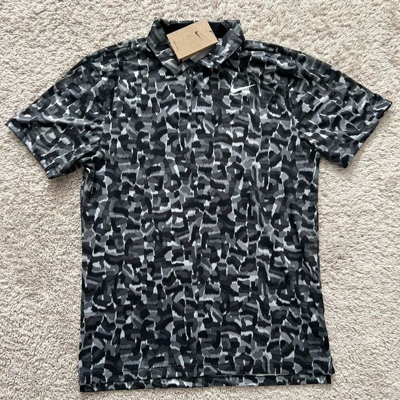 Nike Tour Dri-Fit Golf Polo Black Gray Printed - Picture 7 of 11
